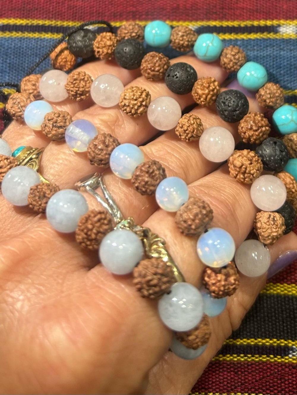 SALE!!! Handmade Rudraksha lava rock, opal, agate, turquoise bracelets
